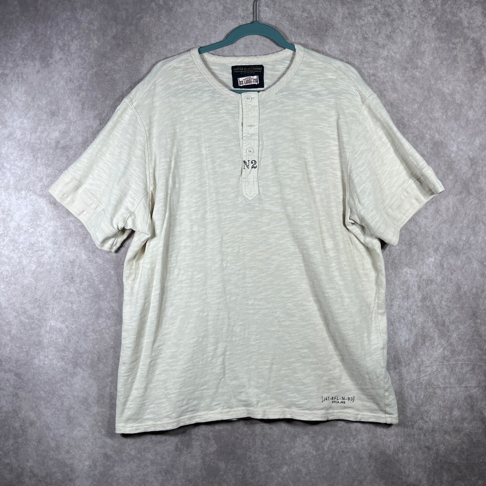 Nautica Jeans Company Henley Shirt Mens Size 2XL Beige Short Sleeve Cotton